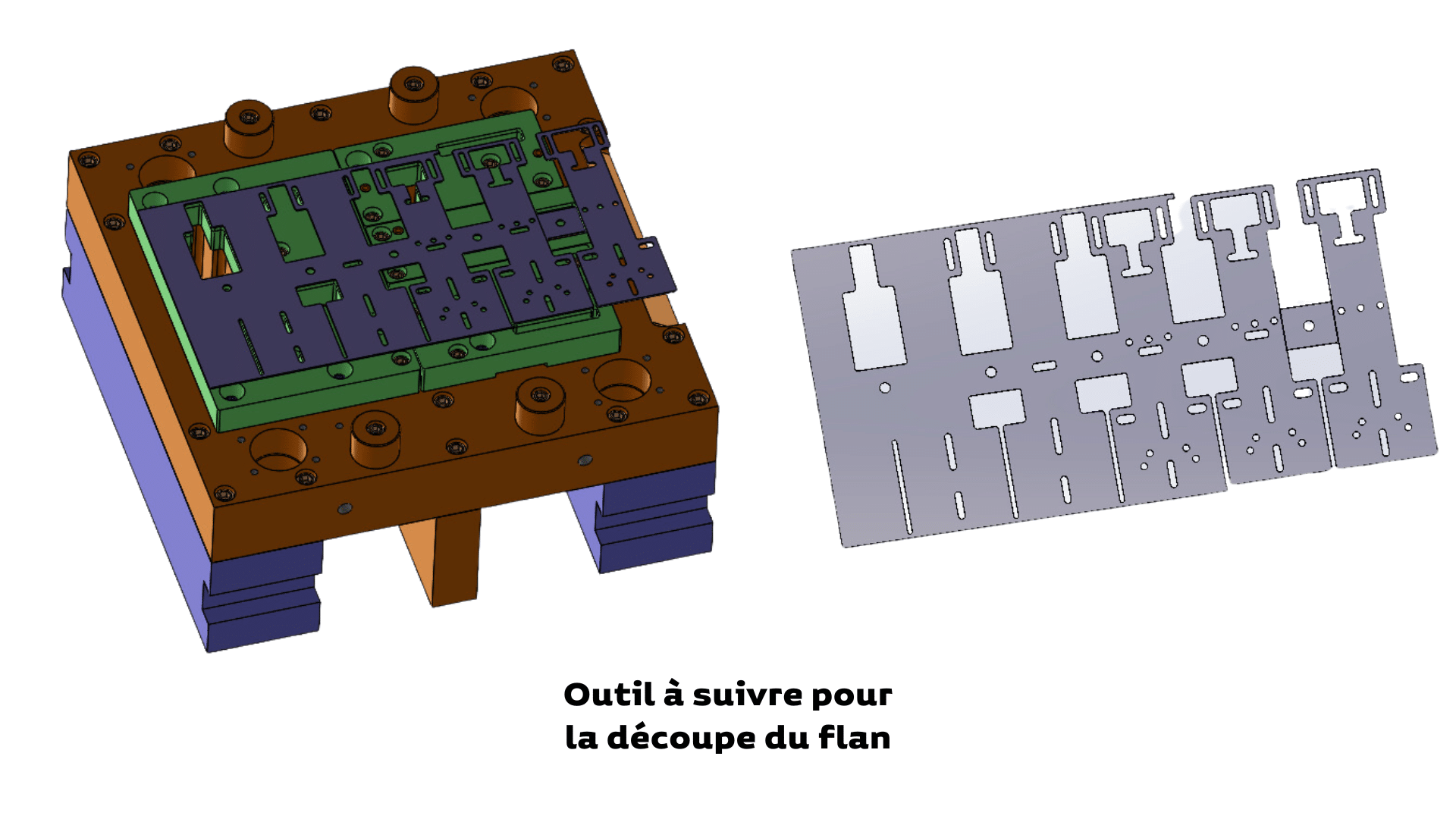 Plans 3D de l'outil à suivre pour la découpe du flan